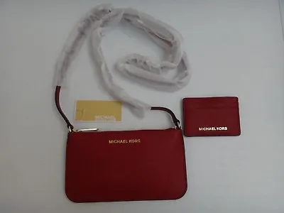 MICHAEL KORS 2-PC BOX SET MK Red Cherry Saffiano Leather Crossbody Bag + Wallet • $149.99