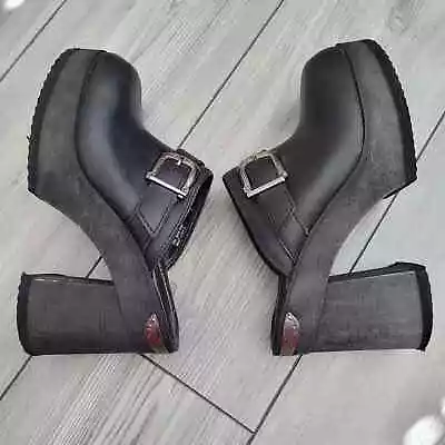 Vintage Candies Leather Platform Clog Chunky Heels Size 7 Black • $74.98