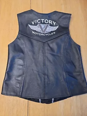 Women’s Black Leather Motorcycle Vest Victory USA Size: M Embroidered Front&Back • $49.99