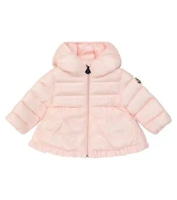 MONCLER Enfant Odile Down Jacket Size 12-18 Soft Pink Hoodie Full Zip Coat • $175