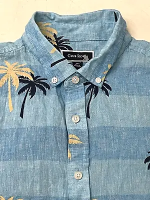 NEW - Club Room Tropical Hawaiian Shirt Mens M 44x28 Blue Linen Blend Buttn Down • $14.38