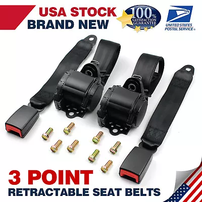 2pcs Universal 3 Point Retractable Auto Car Seat Belt Lap Shoulder Adjustable • $41.99