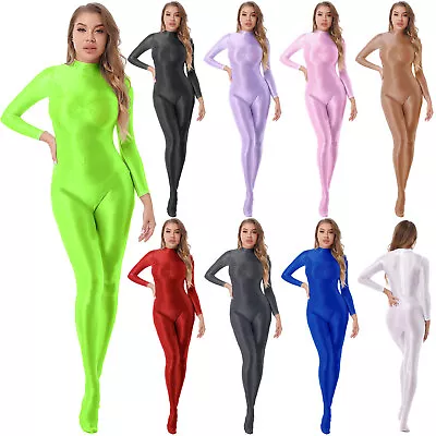 Womens Bodysuit Stretchy Full Body Long Sleeve Bodystockings Leotard Nightwear • $6.99