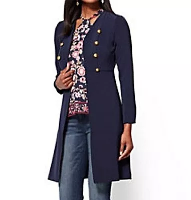 Soho Long Blazer Jacket Navy Blue Military Style Women's Size L • $35