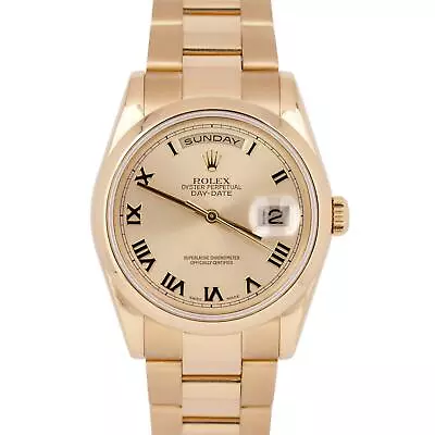 MINT Rolex Day-Date Champagne 18K Yellow Gold OYSTER BRACELET 36mm Watch 118208 • $18993.81
