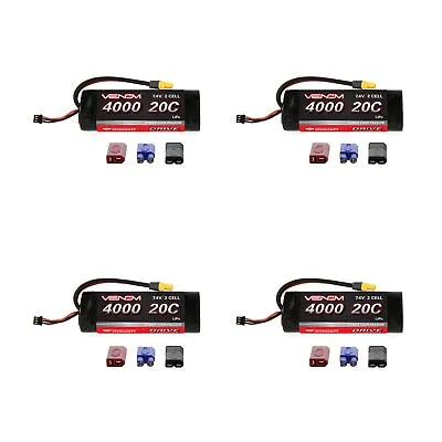Venom 20C 2S 4000mAh 7.4V Softcase LiPo Battery With Universal Plug X4 Packs • $159.96