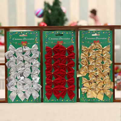 12pcs 5cm Christmas Tree Ribbon Bows Ornaments For Xmas Tree Hanging Decoration • $14.99