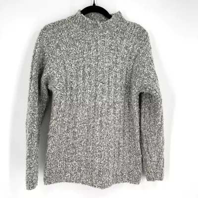 J. Crew Womens Wool Blend Chunky Knit Mock Neck Pullover Sweater Marl Gray Small • $26