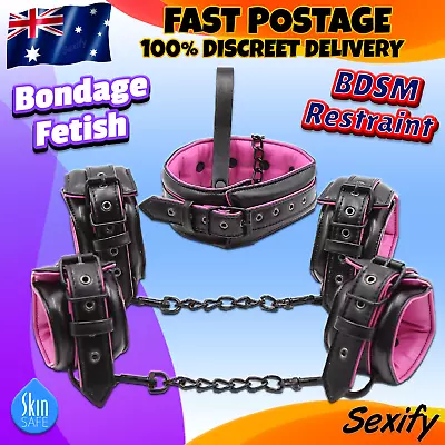 BDSM PU Leather Collar Leash Handcuffs Bondage Restraint Kit Couples Sex Toy New • $23.95