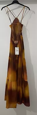 Zara Orange Tie-dye Halter Neck Smocked Cotton Dress With Open Back Size M Bnwt • £34.99