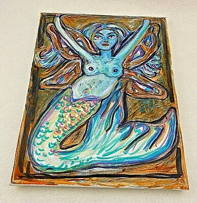 Original Oil On Canvas Painting Psychedelic Mermaid 10 X 8  • $38