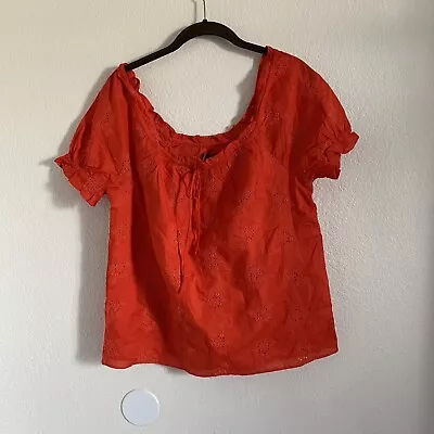 NWT J. Crew Women's Size XS Red Square Neck Embroidered Eyelet Top • $47.51