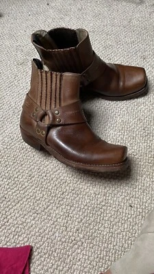 £5.50 • Buy Sancho Cowboy Ankle Boots Harness Pull-On Distressed Leather Size Uk 4/ 37 Brown