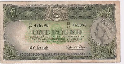 1961 Australia 1 Pound Banknote - Coombs / Wilson - R34 - Good - # 31148 • $19