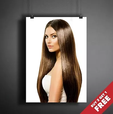 Long Brown Hair Poster A3 A4 * Hairstyle Hairdresser Beauty Makeup Salon Print • £8.49