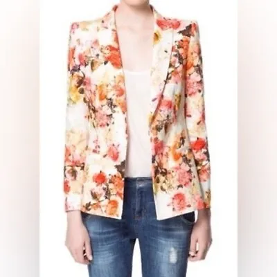 Zara Basic Pique Floral Long Sleeve Button Front Blazer Jacket Size Small • $150