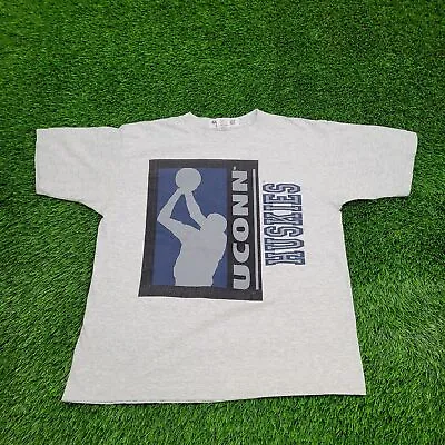 Vintage 90s UCONN Huskies Hoops Shirt L/XL-Short 22x25 Single-Stitch Basketball • $61.89