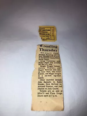 Original 1980's NWA Mid-Atlantic Wrestling Ticket Stub W/ Newspaper Clipping WWE • $29.99