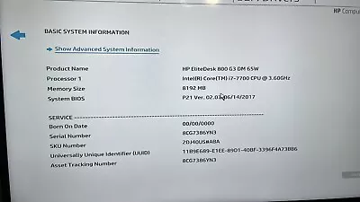 HP EliteDesk 800 G3 Desktop Mini  I7-7700 3.60GHz 8GB 500 Gb Regular Drive WiFi • $179