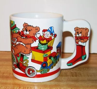 Vintage Ceramic Christmas Mug With Toys And Teddy Bear In Stocking Molded Handle • $12.99