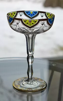 Moser Enameled And Raised Gold Champagne Coupe Glass  C 1920 • $225