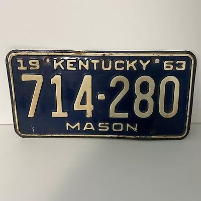 Vintage Old Kentucky License Plate 1963 Mason County Tag #714-280 Maysville • $24.99