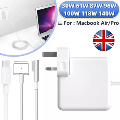 For Macbook 1&2 For MacBook Air Pro 60W USB-C L-Tip T-Tip Power Charger Adapter • £15.59