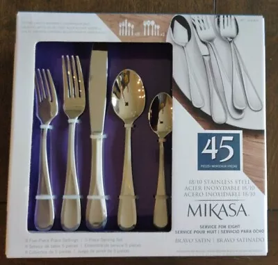 MIKASA Bravo Satin 45 Pc Service For 8 & Serving Set Stainless 18/10 Flatware • $66.99