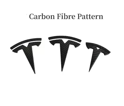 Tesla Logo Badge Emblem Model 3 Y Front Rear Steering (Carbon Fibre/Matte/Black) • $24.99