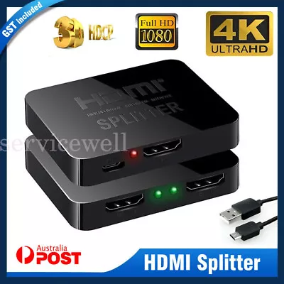 HDMI Splitter Amplifier 1 In 2 Out Video Duplicator Foxtel DVD Full 4K HD 3D AU • $9.39