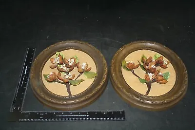 Vintage Mid Century Peach Pit Nut Shell Art Wall Hanging Lot 2pc Flowers Framed • $59.99