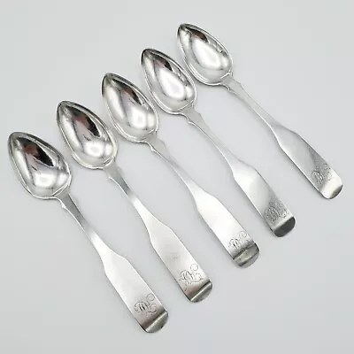 5 Antique Southern Coin Silver Teaspoons Jacob Bear Lexington VA C. 1835 • $999