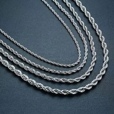 Stainless Steel Twisted Rope Silver Chain Necklace Men Women 2/2.5/3/4/5/7/9/mm • $7.39
