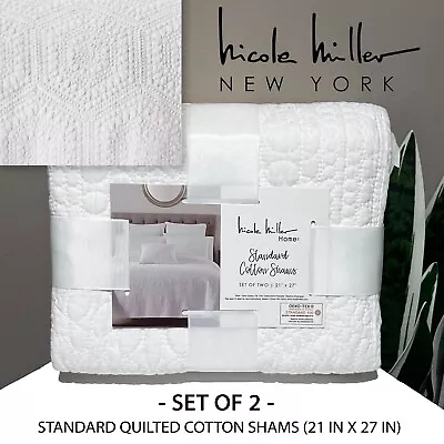 SET OF 2 - New Nicole Miller Honeycomb Geo Quilted Standard Cotton Shams White • $39.99