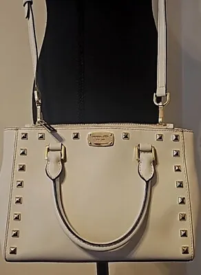 Michael Kors Kellen Studded Small Saffiano Leather Satchel Crossbody Cream Bag • $30