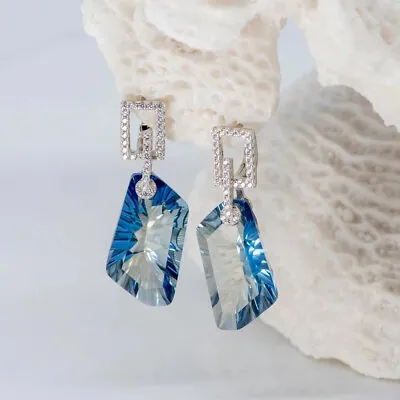 Natural Iolite Blue Mystic Quartz Gemstone 925 Sterling Silver Drop Earrings • $69.07