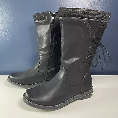 £25 • Buy Pavers Black Leather Fabric Lined Calf Length Comfortable Boots Size UK 3