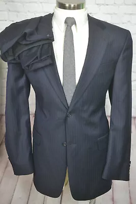 Hart Schaffner Marx Gold Mens Navy Blue Wool 2 Pc Suit 42L Jacket 36x32 Pant • $107.97