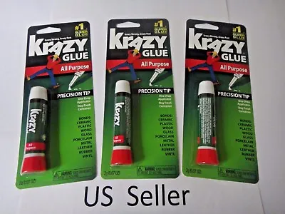 3 Packs Krazy Glue Instant Strong Glue Crazy Fast Tube All Purpose 0.07 Oz  USA • $8.41