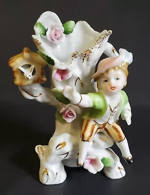 Vintage Ucagco Porcelain Figurine Bud Vase Boy & Dove Roses Labeled Japan • $6.97