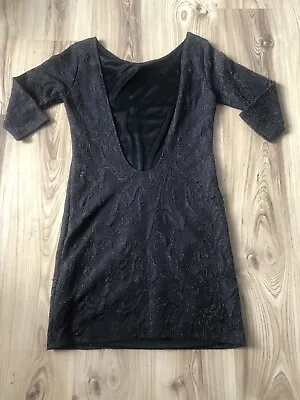 £9.50 • Buy Zara Lace Black Stretch Cut Out Back Brown Dress Size Large Used Condition Body