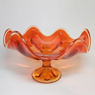 Viking Epic 6 Petal Compote Persimmon Orange 9.5  Pedestal Footed Art Glass Vtg • $49.99