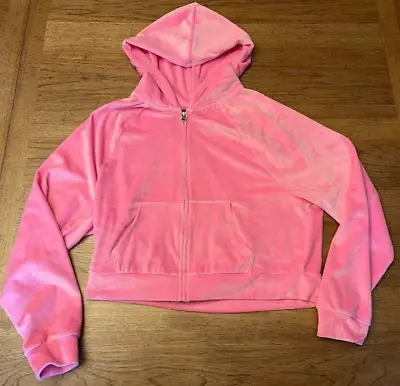 Victoria’s Secret  Electric Pink Logo X-LARGE Velour Front Zip Hoodie Sweatshirt • $19.99