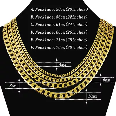 20-30inch Men's 24K Yellow Gold Plated Cuban Curb Chain Necklace 4/6/8/10mm • £4.79