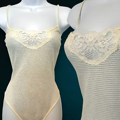 Vintage 80s Disco Best Form White Cotton Mesh Teddy Bodysuit Snap Crotch Sz 36 • $9.99