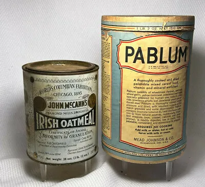 Vtg 1940s Pablum Cardboard Conatiner Oatmeal & John Mccanns Irish Oatmeal Tin  • $29.95