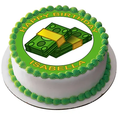 Money Bank Notes 7.5  Premium Edible Rice Card Cake Topper Personalised Text D1 • £8.47