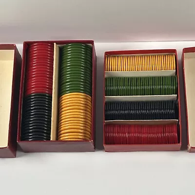 Vintage Bakelite Gaming Counters Poker Chips 4 Colors 2 Sizes VGC • £65