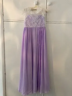 £30 • Buy A-Line Scoop Neck Floor-Length Chiffon Satin Lace Junior Bridesmaid Dress