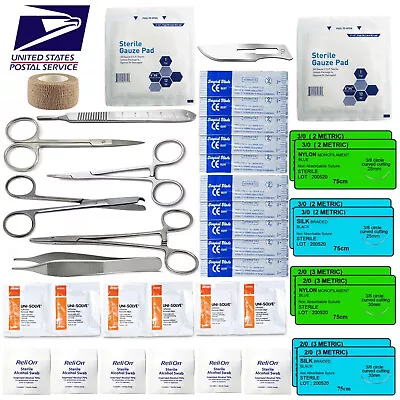 Surgical Suture Kit Basic First Aid Medical Travel Kit - 39 Pieces USA MADE !! • $19.90